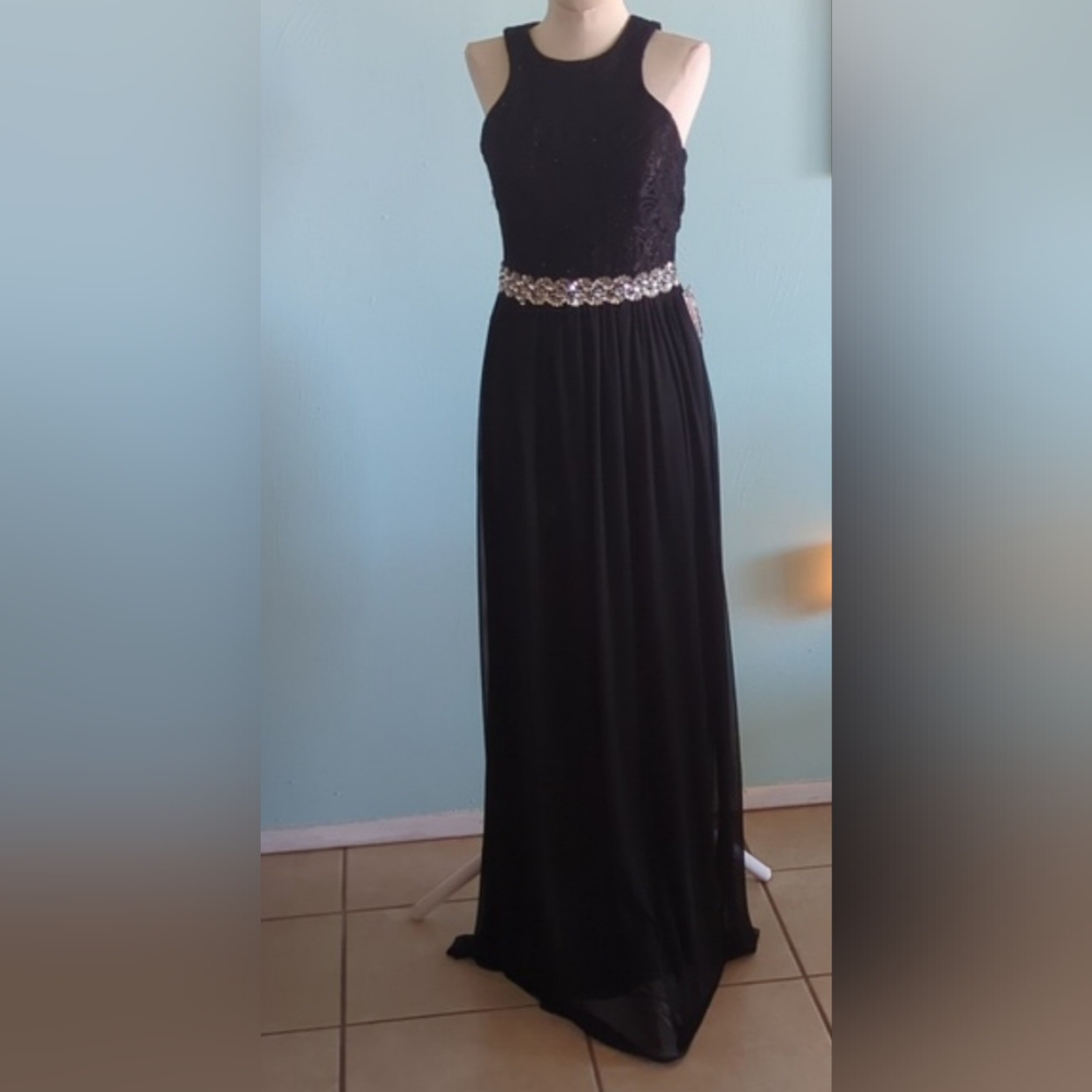 NWT Xtraordinary Black Lace Chiffon Prom Dress Size 3 Juniors Rhinestone